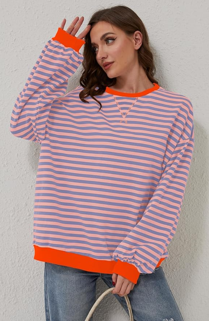 Striped Oversized Sweater Mara Women Cozy Relaxed Fit For Vibrant Lounge And Street Style