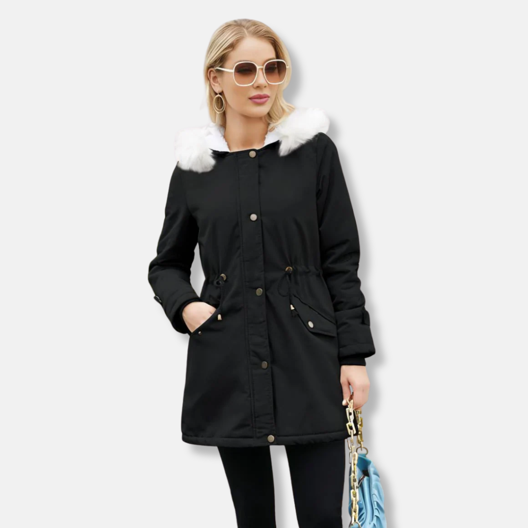 Women’s Parka Jacket - Smooth Woven Exterior - Relaxed Fit - Mid-Thigh Length - Detachable Faux Fur Trim