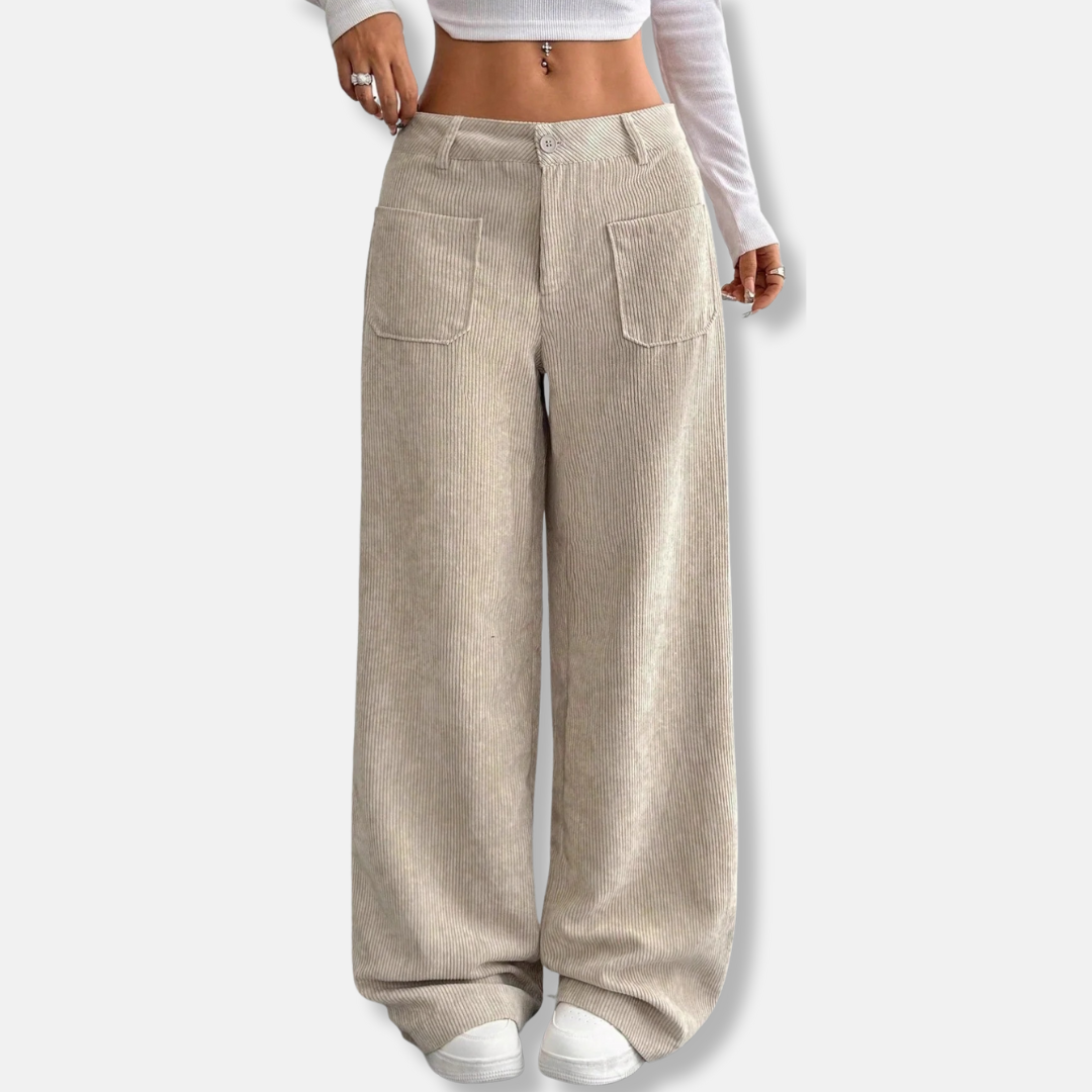 Women’s Pants - Corduroy - Wide Leg - High Waist - Front Patch Pockets