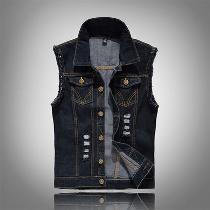 Josiah Denim Vest By TrendAura Vintage Edge Modern Style Sleeveless Washed Finish With Retro Lapels Layering Essential