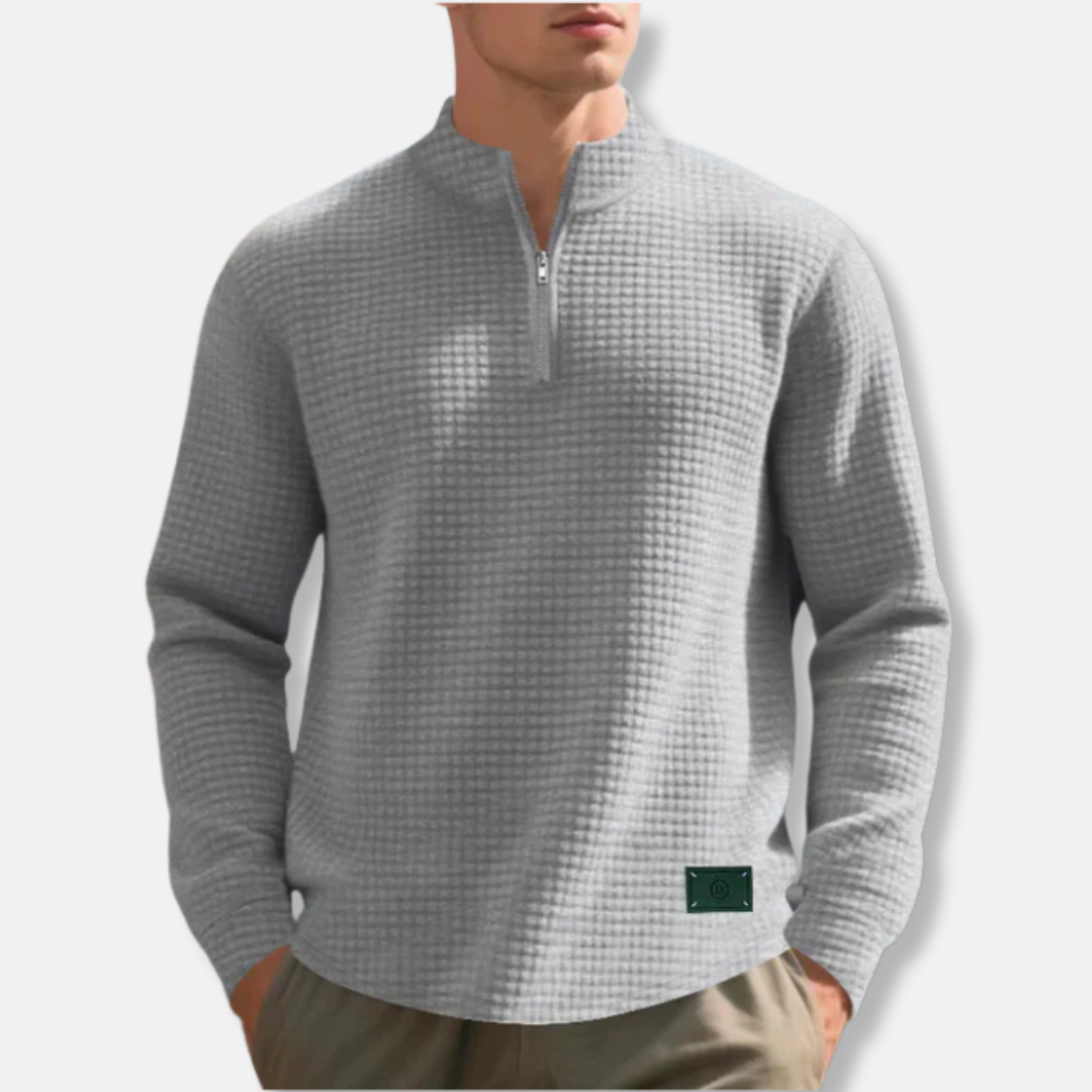 Men's Waffle Knit Regular Fit Mock Neck Quarter Zip Sweater For Cold Weather By TrendAura
