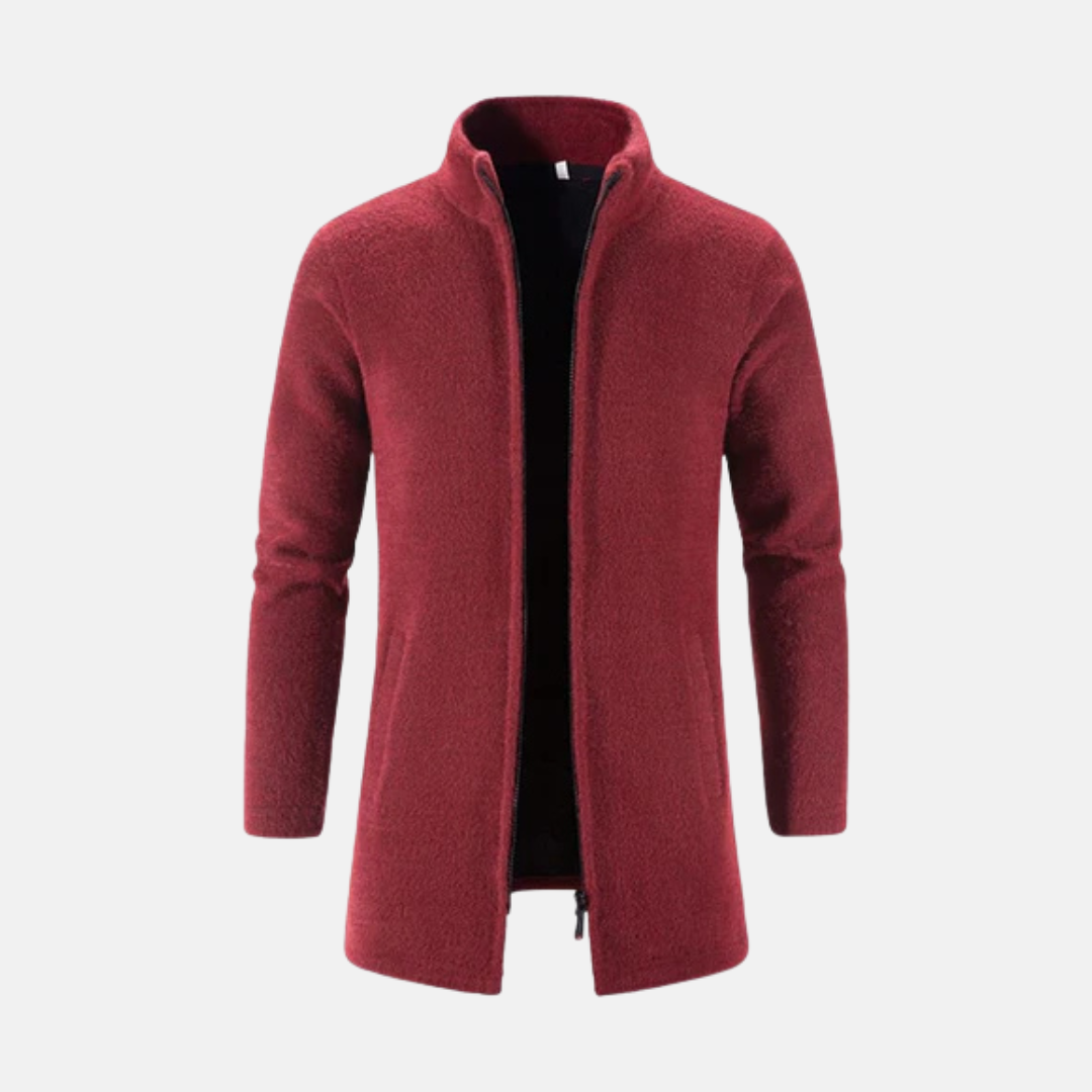TrendAura Men's Wool Mid-Thigh Length Coat With Stand-Up Collar And Regular Straight Fit