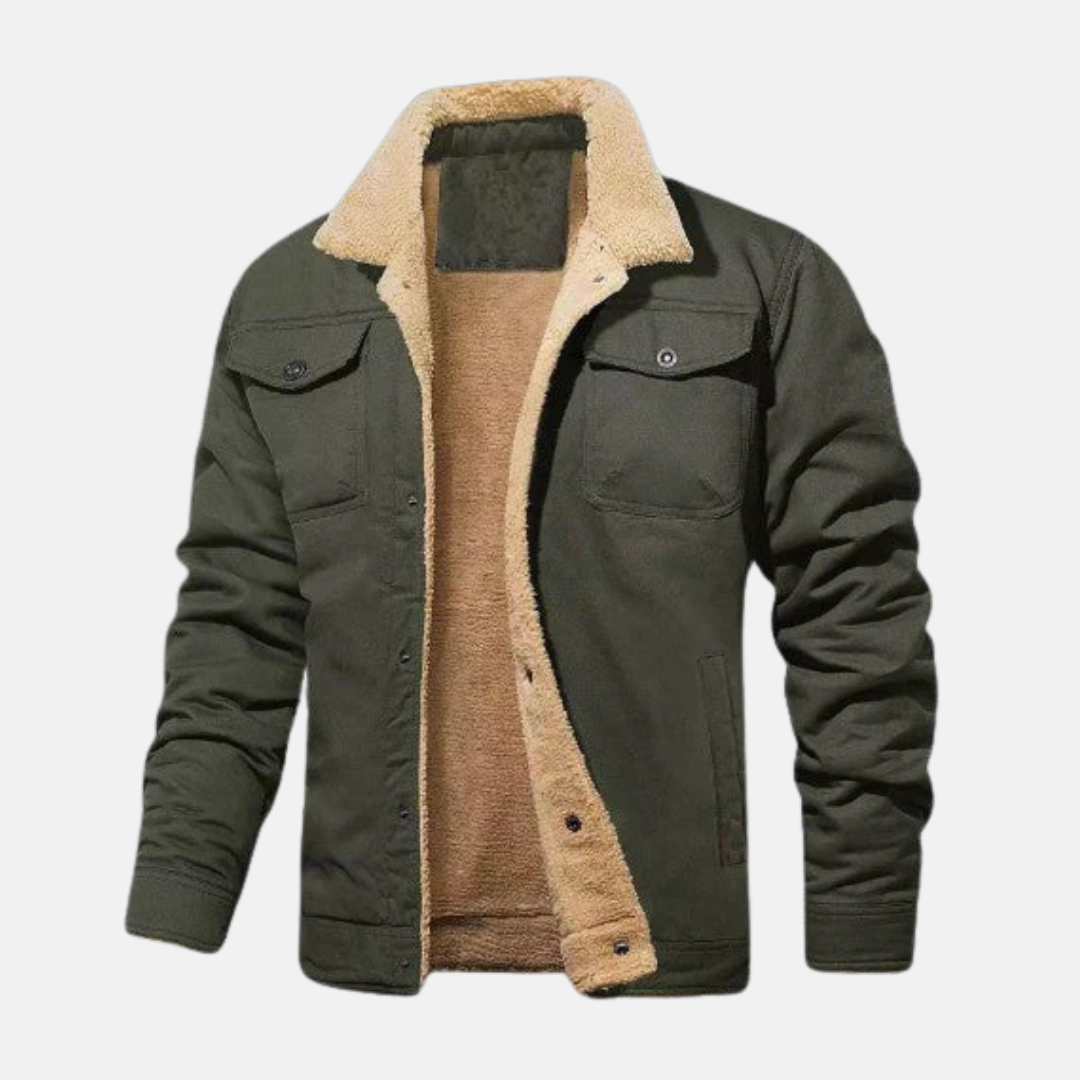 TrendAura Men's Cotton Blend Jacket With Sherpa Collar, Relaxed Fit, Waist Length Fall Outerwear