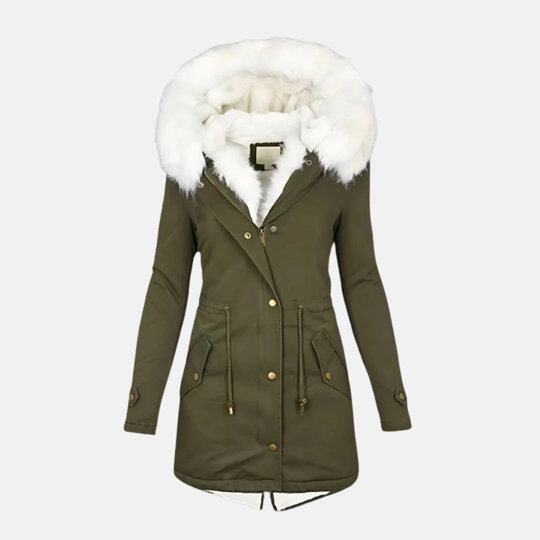 Women’s Parka Coat – Slim Fit – Faux Fur Hood – Water-Resistant – Mid-Length