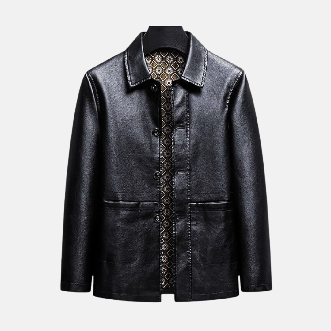 Men's Burgundy Faux Leather Jacket Regular Fit Hip Length With Single Breasted Closure