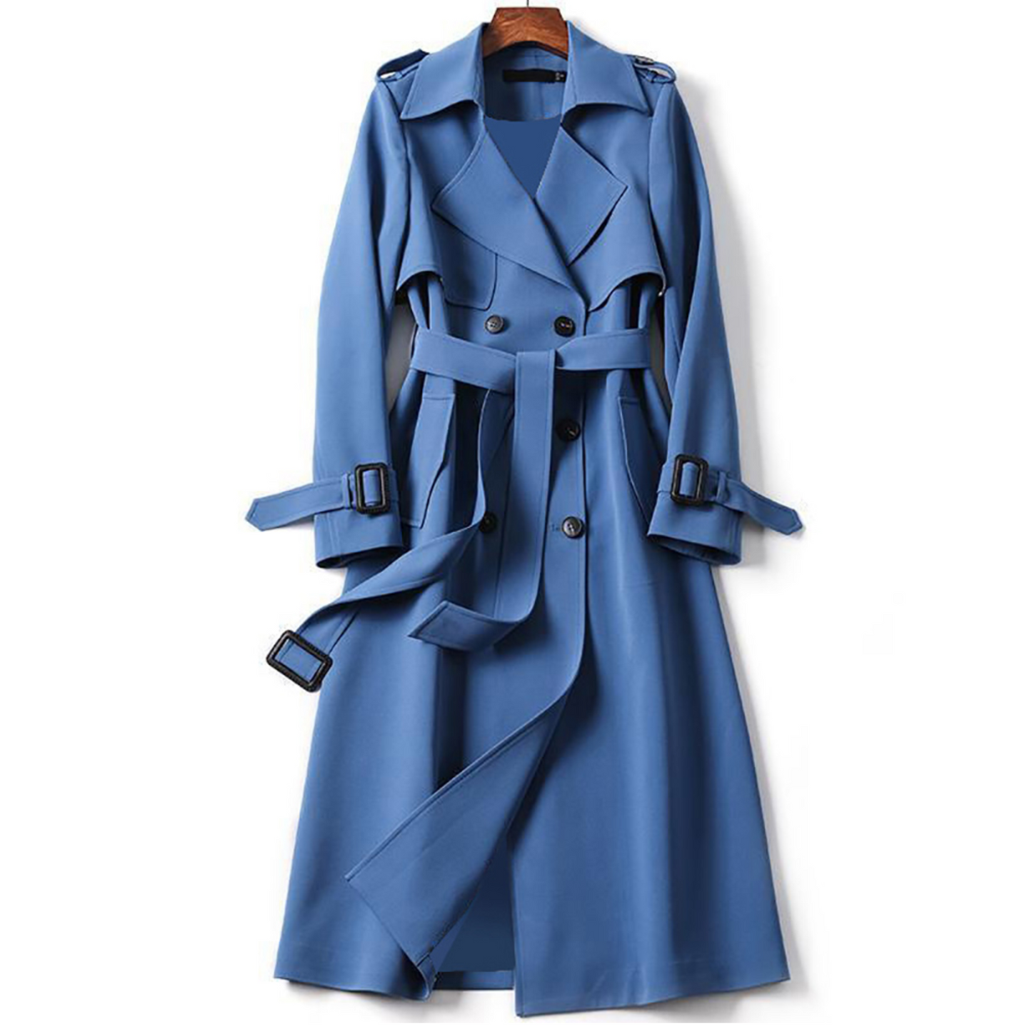 Long Trench Coat With Belt For Women Elegant Confidence Autumn And Spring Classic Details