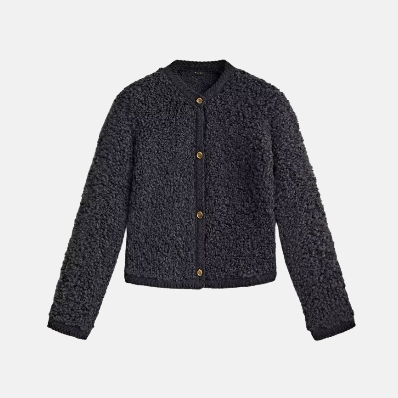 Women’s Cardigan - Knit - Cropped Length - Collarless Round Neck - Long Sleeve