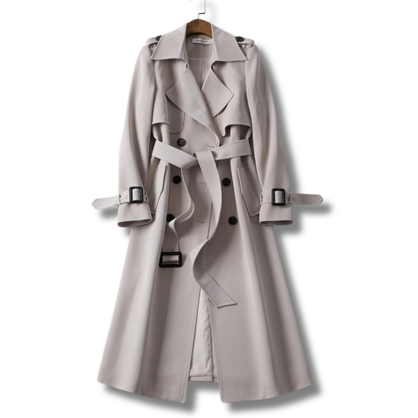Long Trench Coat With Belt For Women Elegant Confidence Autumn And Spring Classic Details