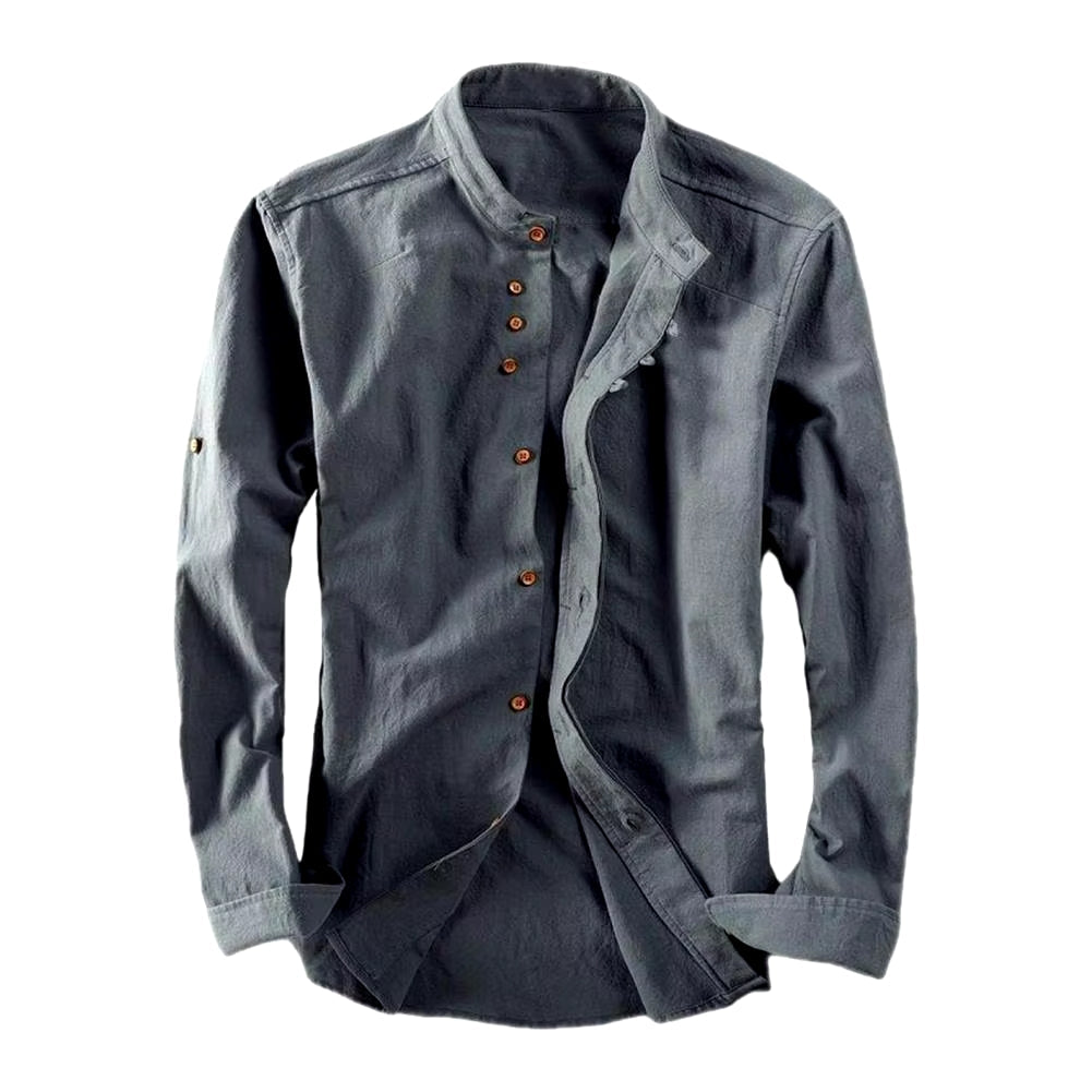 Mens Stand Collar Button Up Shirt Designer For Modern Men With Eastern Inspired Detailing And Refined Comfort