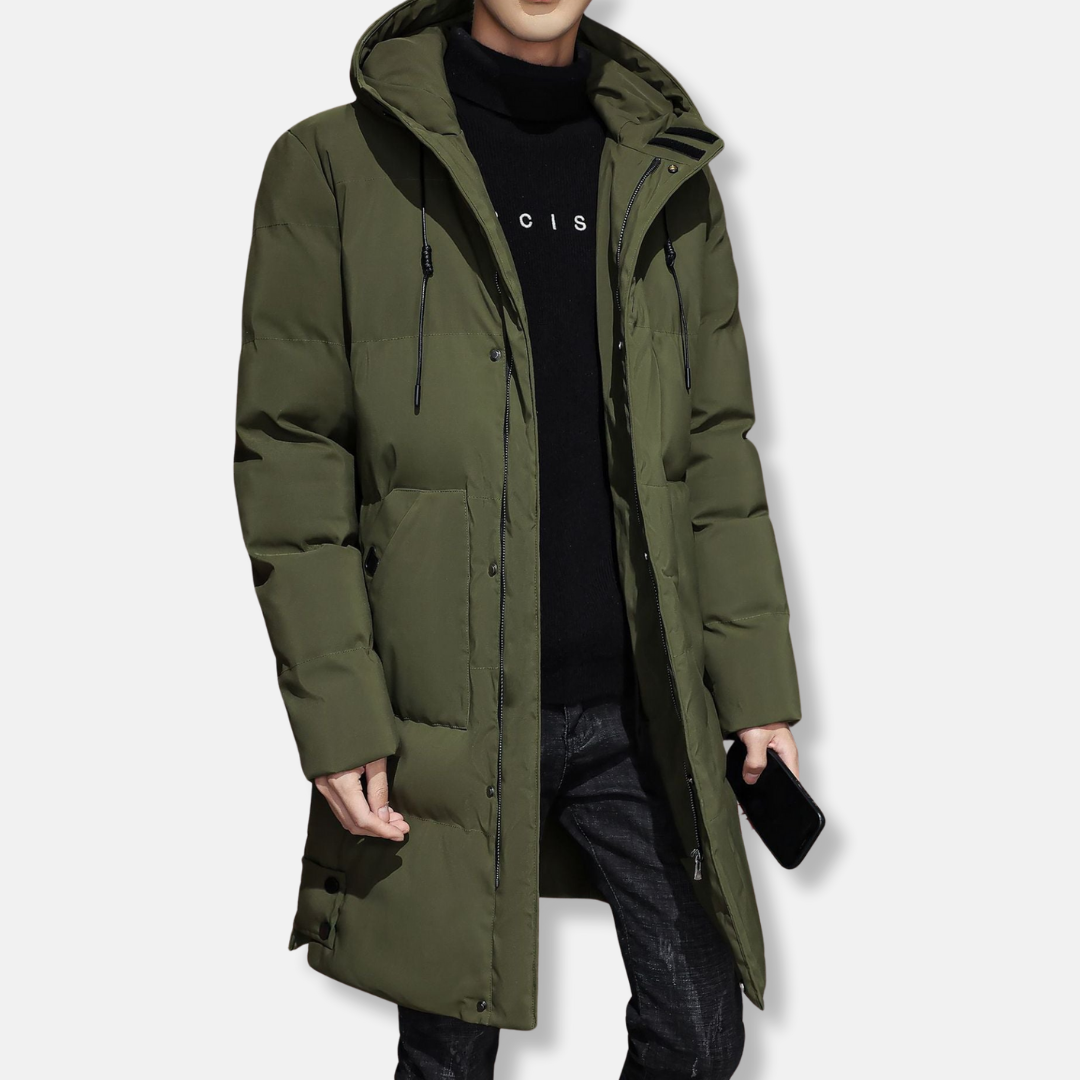 Men's Woven Padded Hooded Mid Thigh Coat For Winter Warmth And Everyday Style All Season