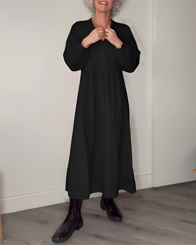 Long Womens Dress With V-Neck Loose Fit A-Line For Everyday Comfort For Women Pockets And Flattering Silhouette