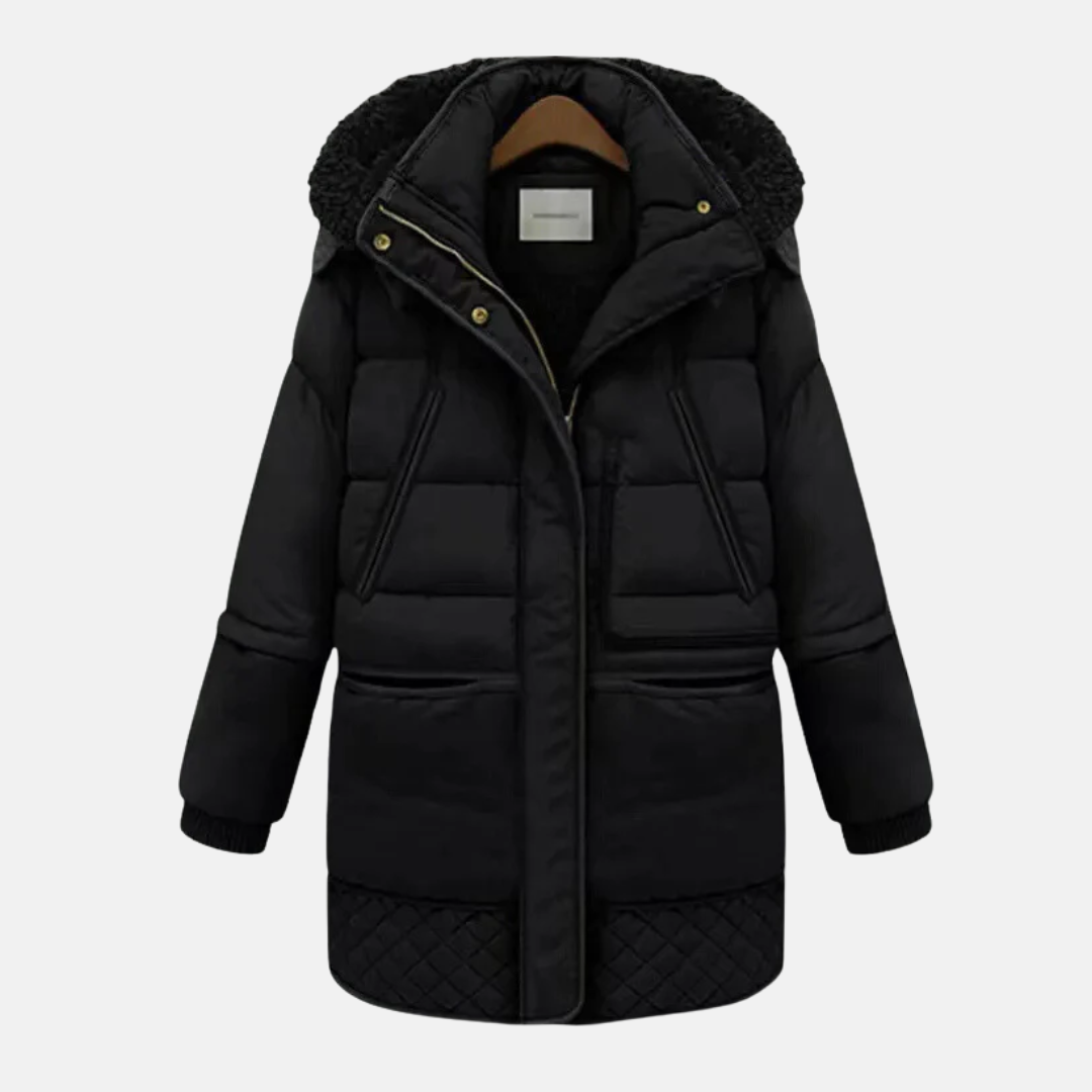 Women’s Padded Coat – Oversized Relaxed Fit – Quilted Design – Plush Hood – Ribbed Cuffs