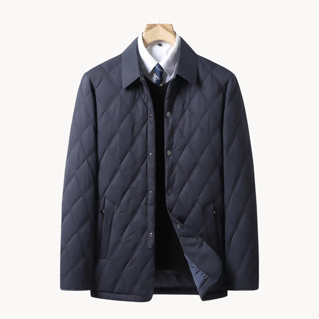 Men's Quilted Coat With Full Zip And Two Way Front Zipper For Warmth Lightweight Smart Casual Outerwear