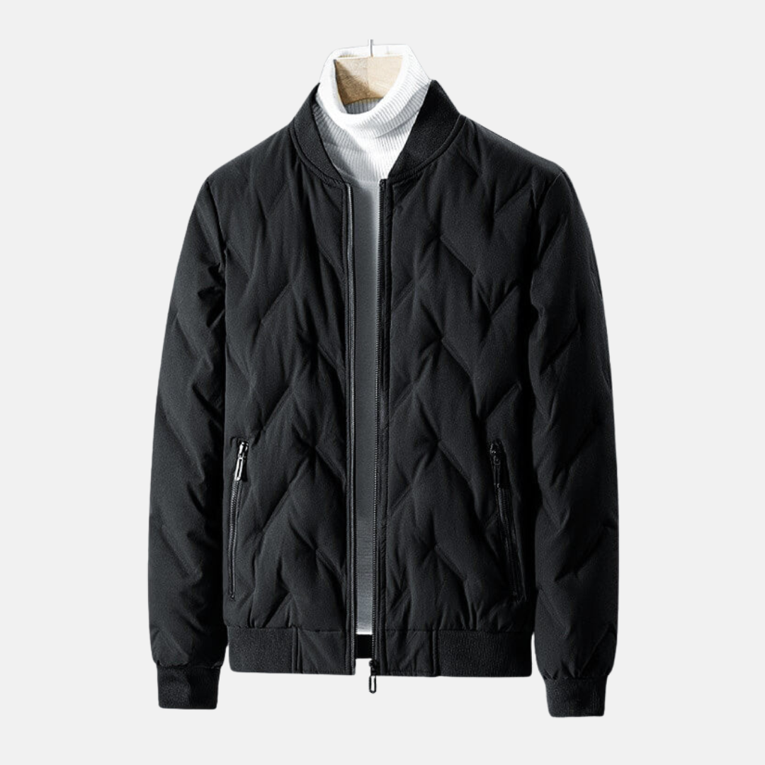 Mens Bomber Jacket Quilted Chevron Pattern With Ribbed Collar And Cuffs Lightweight Winter Outerwear