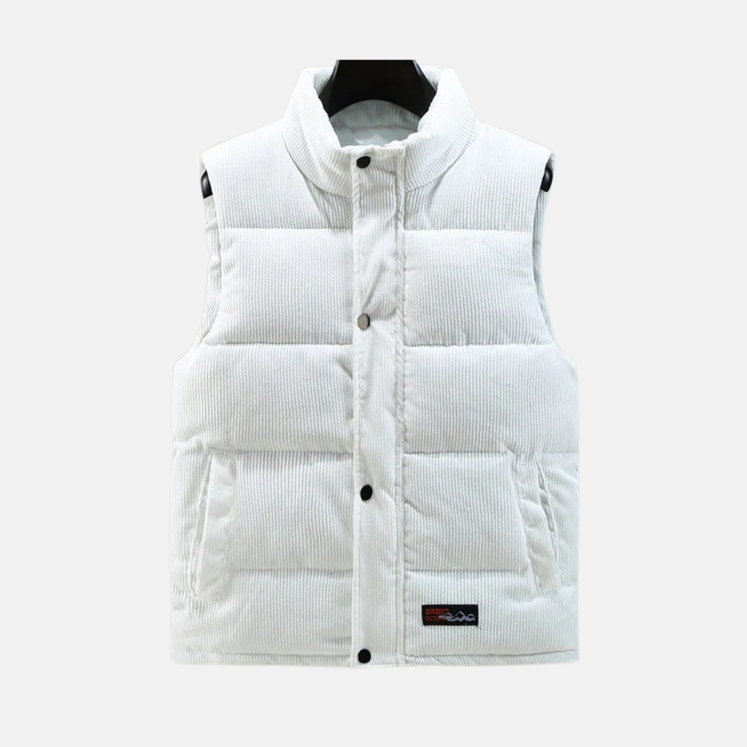 Men's Corduroy Quilted Vest With High Collar And Snap Front For Casual Winter Layering