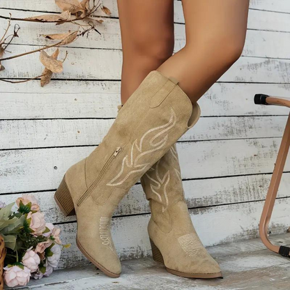 Women's Knee-High Vintage Cowboy Boots with Heel – Western Style for Everyday & Events