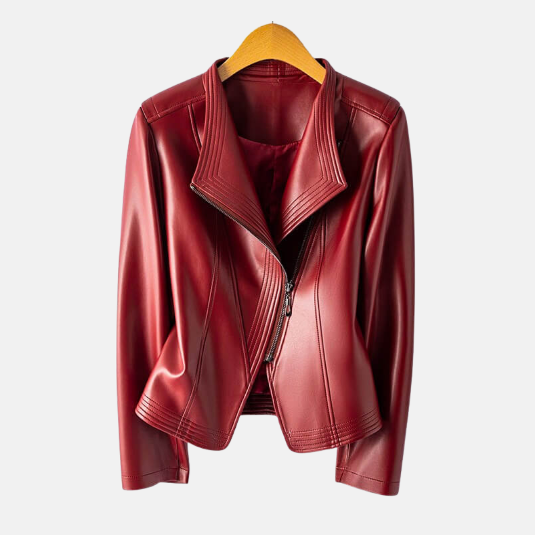 Women’s Jacket - Faux Leather - Cropped Length - Stand Collar - Asymmetrical Zipper