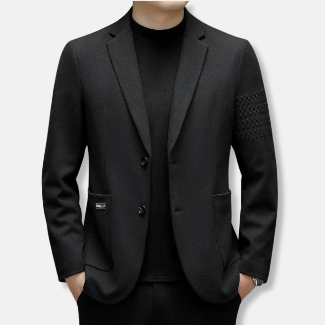 Mens Slim Fit Wool Blend Two Button Blazer With Notched Lapel And Embroidered Sleeve Nordisk Flair