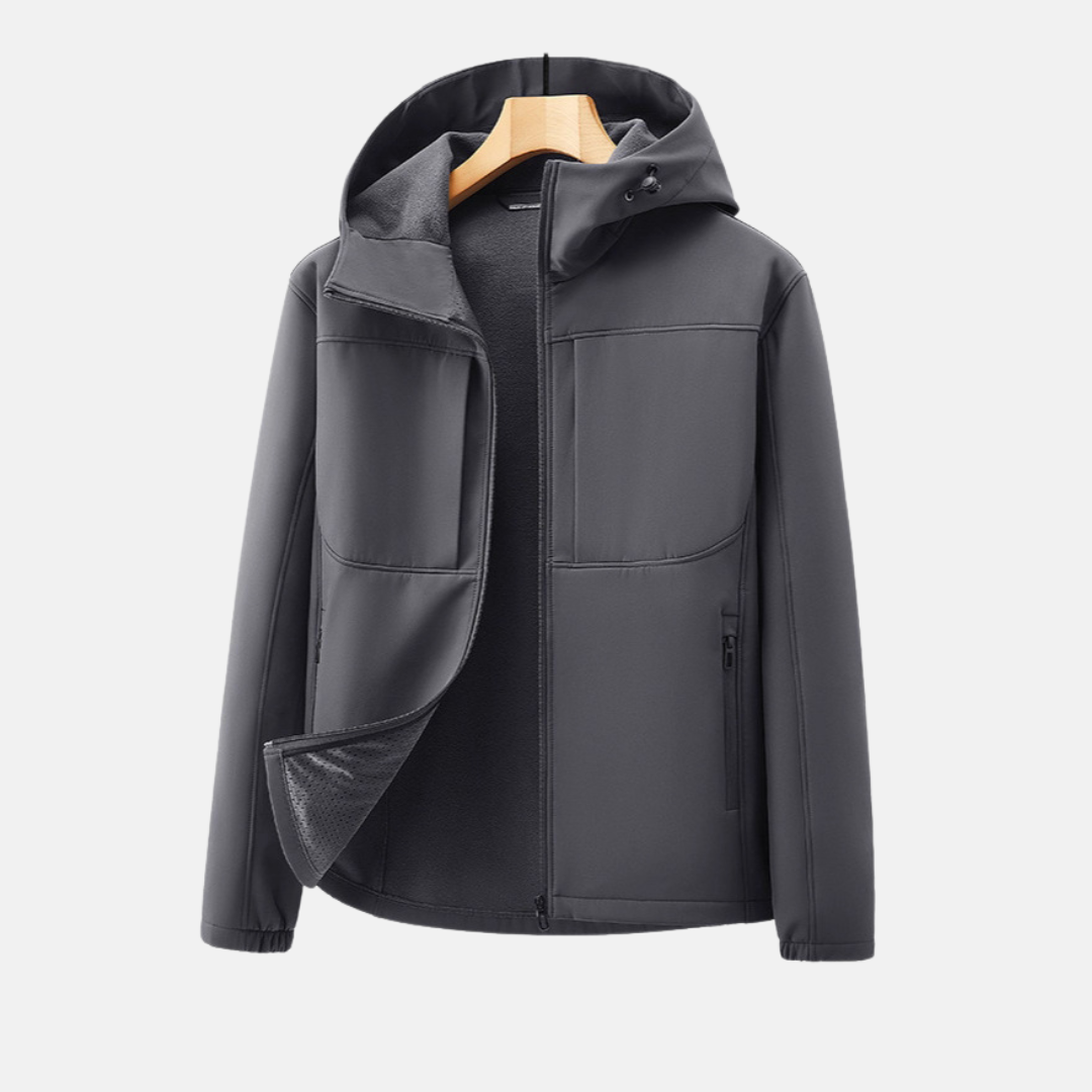 TrendAura Men’s Softshell Jacket With Fleece Lining Regular Fit Adjustable Hood And Zip Pockets
