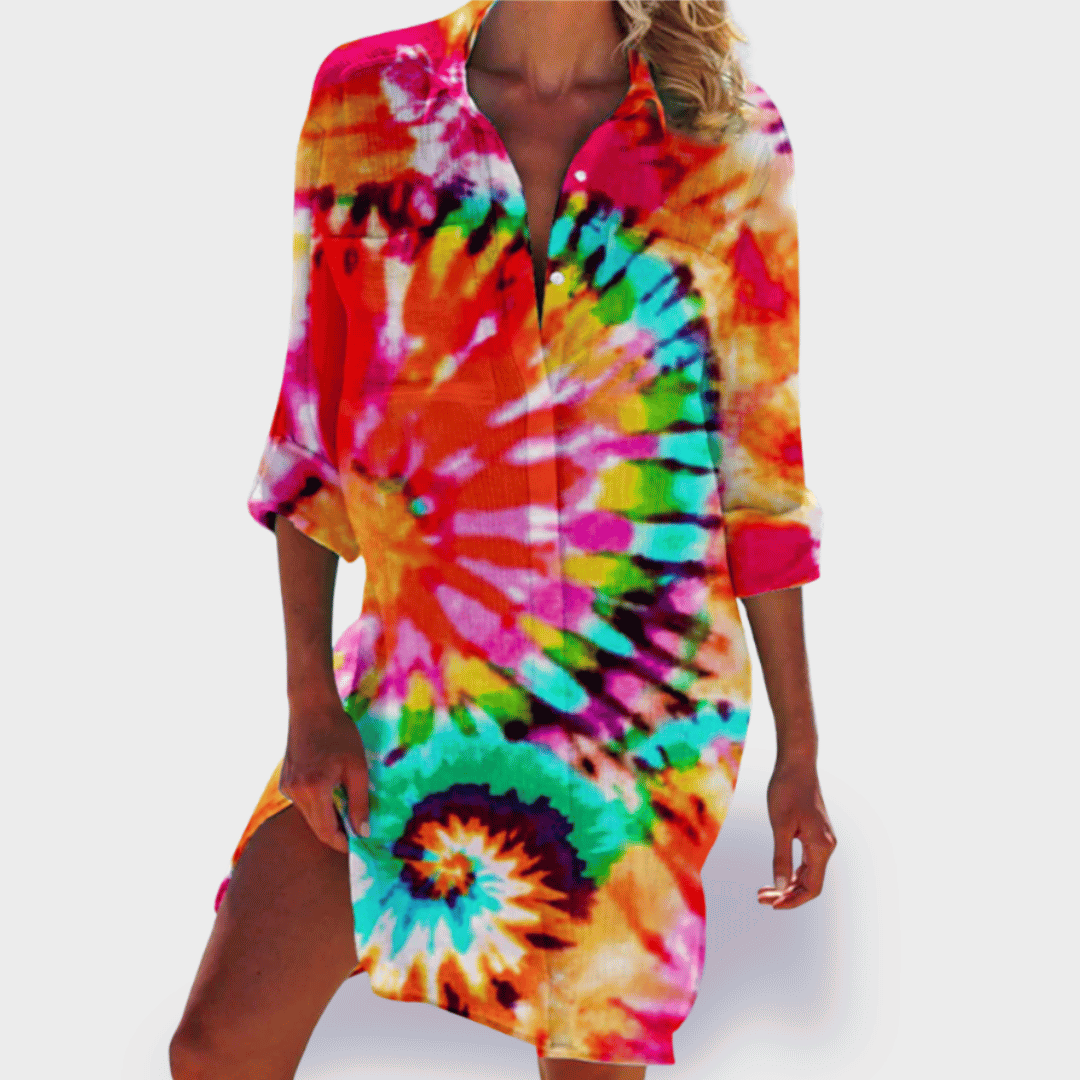Women's Flowy Draped Dress with Vibrant Design and Lightweight Fabric - TrendAura