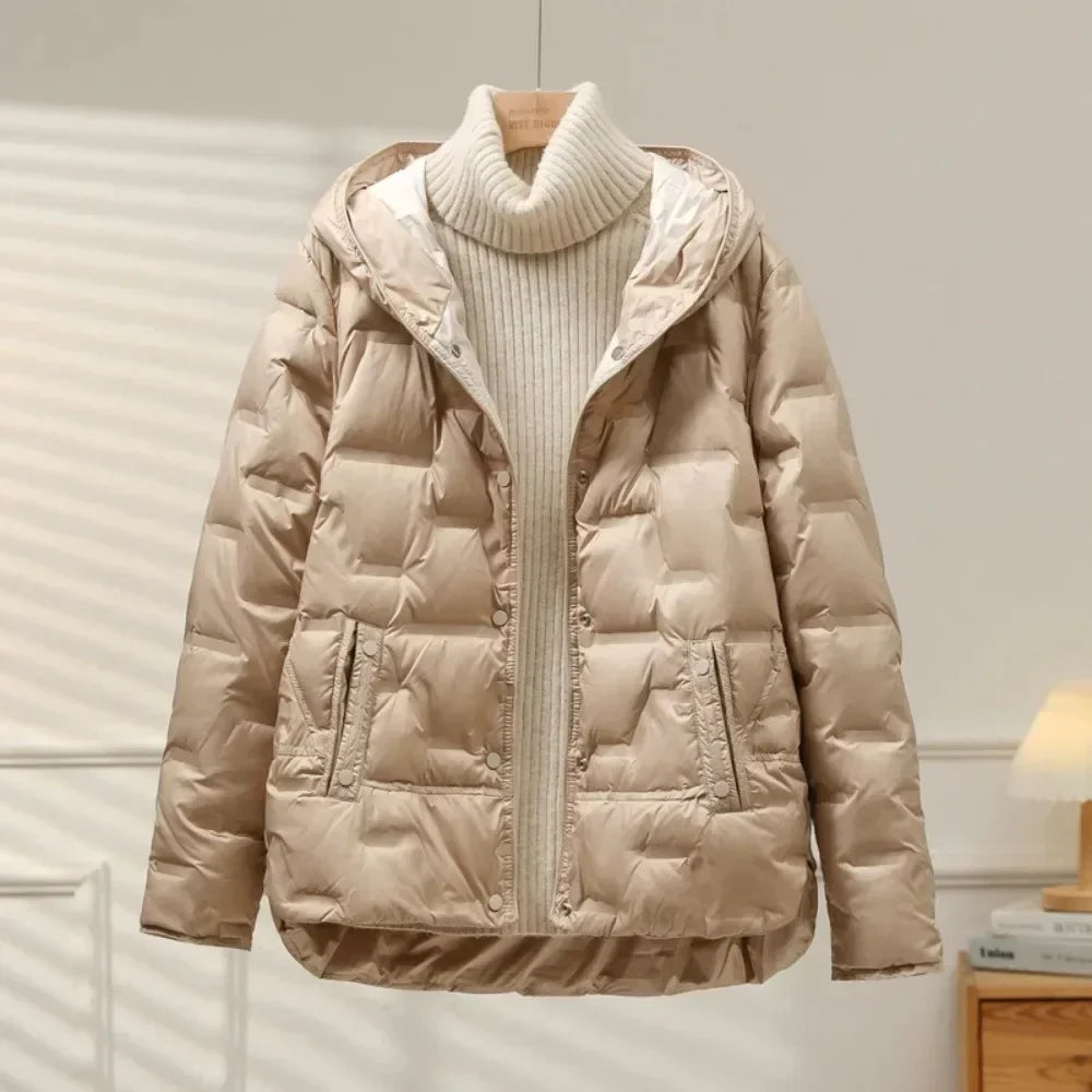 Camille Quilted Down Jacket for Women Warm and Elegant Puffer Coat with Snap Front