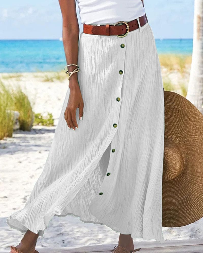 Lotte Long Skirt For Women Elegant Maxi Cotton Blend Solid Color With A Line Silhouette