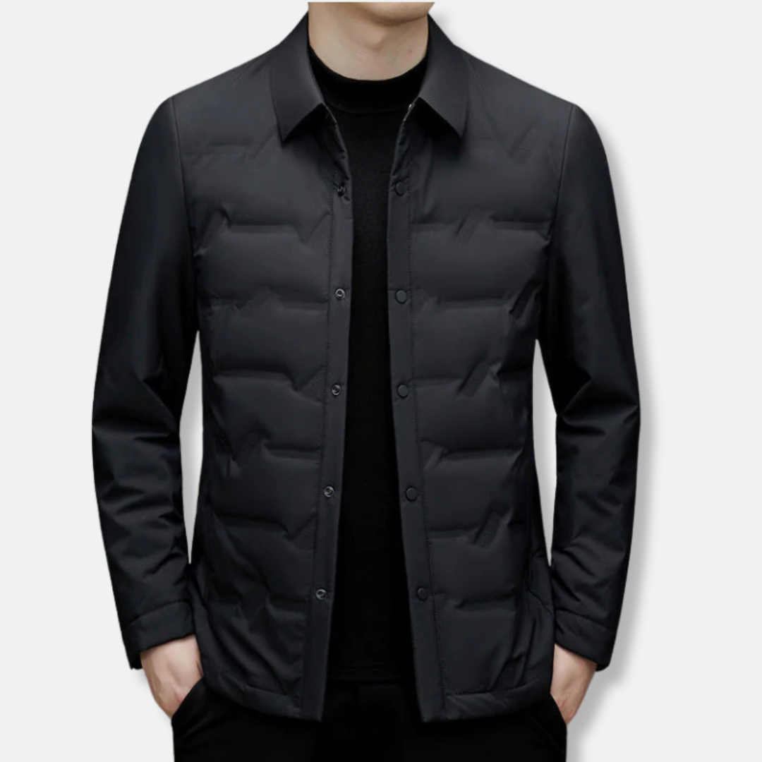 Nordisk Flair Mens Down Jacket Slim Fit Quilted Button Front Water Resistant Waist Length