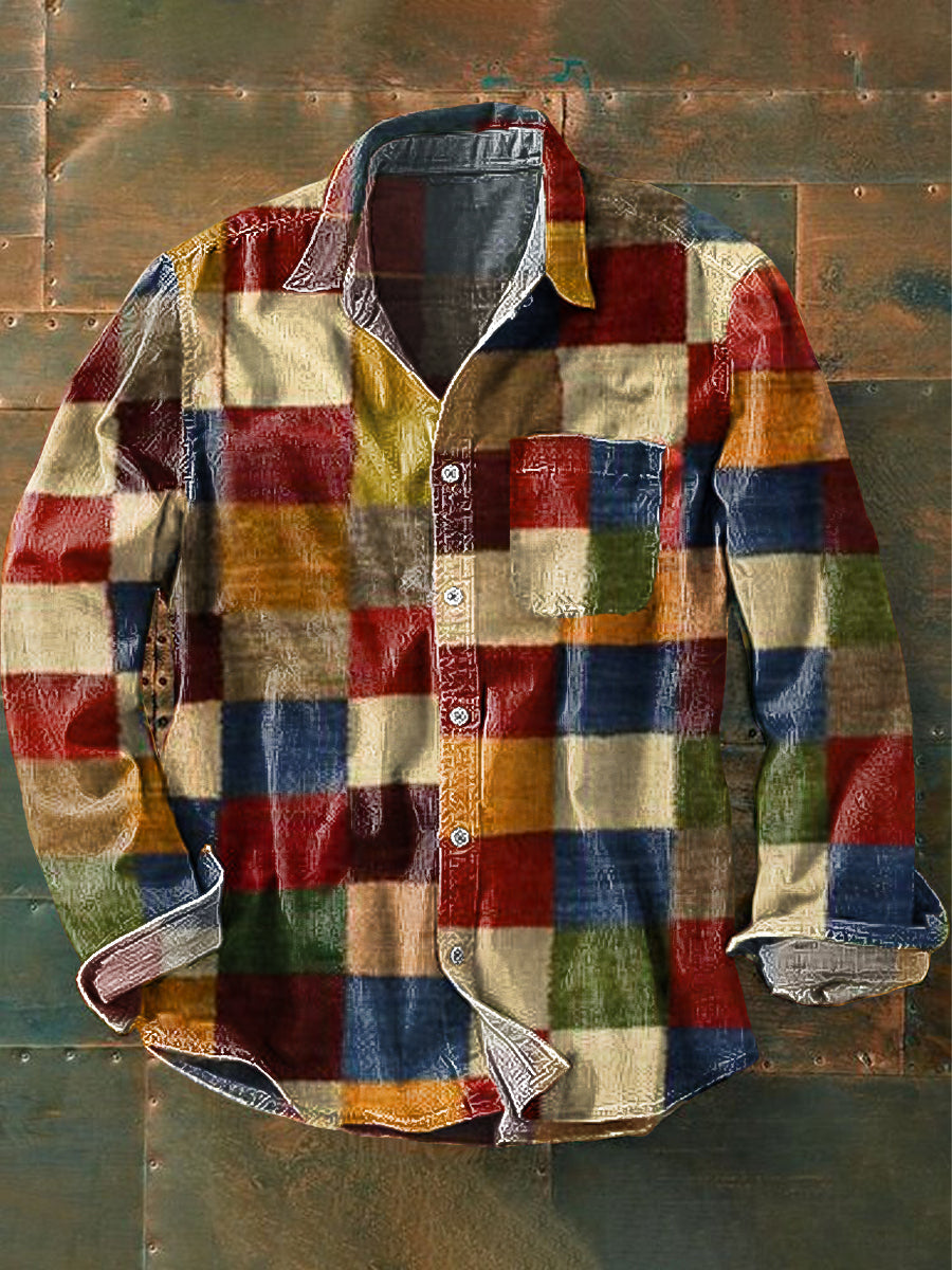 Vintage Long Sleeve Shirt Colorful Patchwork For Men – TrendAura