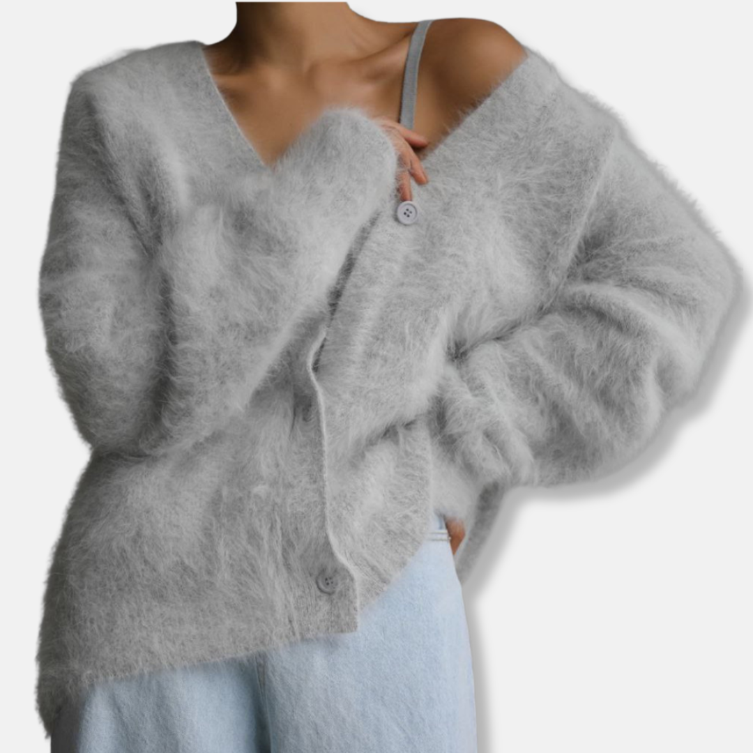 Women’s Cardigan - Brushed Knit - Oversized Fit - V-Neck - Button Closure