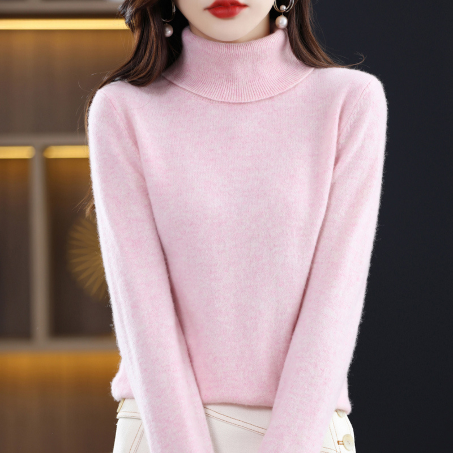 Elena Luxury Cashmere Turtleneck Sweater For Women Soft Cozy Knit All Season Elegance