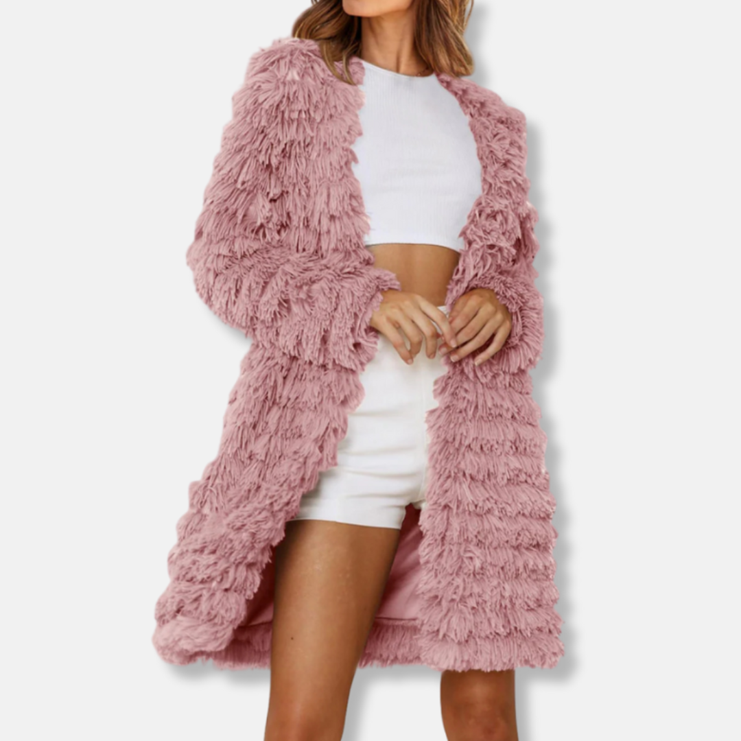 Women’s Longline Cardigan – Shaggy Texture – Relaxed Fit – Open Front Layering Piece