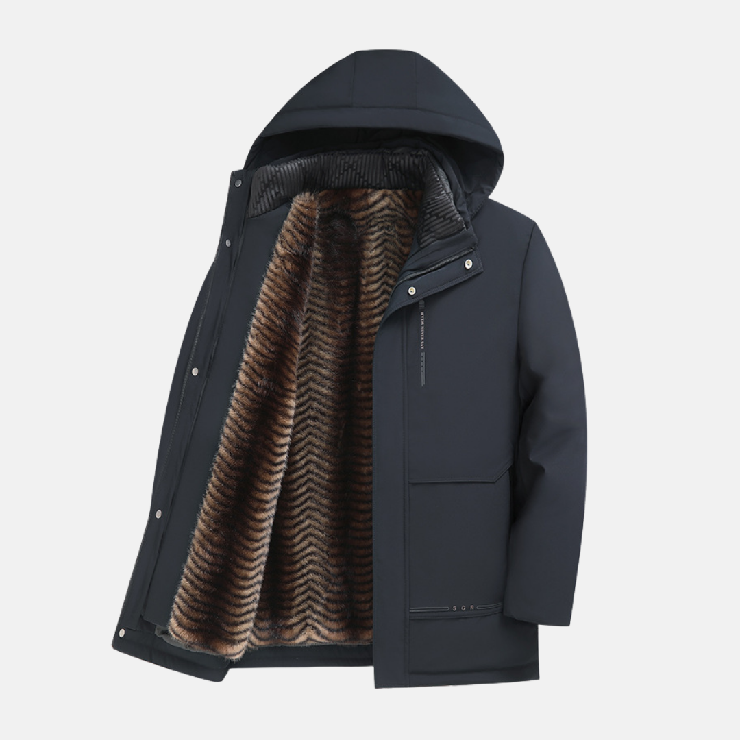 Men's Parka Jacket Hooded Regular Fit Weather Resistant Detachable Plush Lining Winter Coat