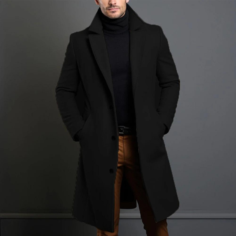 Jameson Men's Classic Long Wool Overcoat With Lapel Timeless Camel Winter Coat For Men