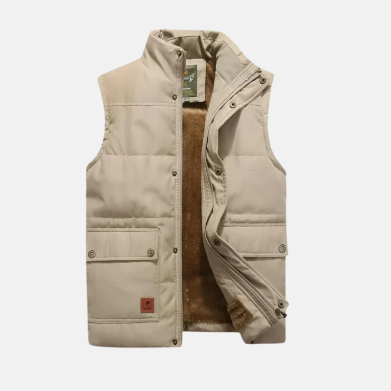 Men's Quilted Woven Vest With Stand Up Collar And Snap Button Pockets For Versatile Layering