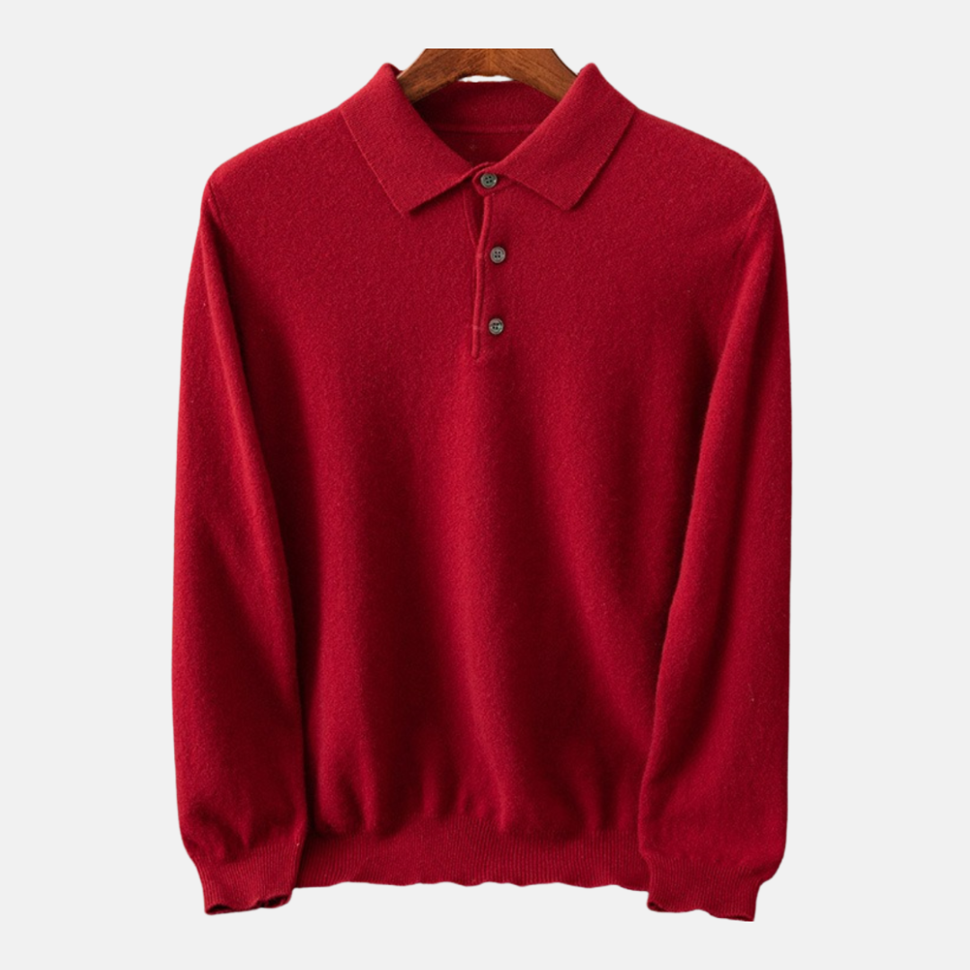 Men's Fine Gauge Knit Polo Shirt Long Sleeve With Polo Collar For Smart Casual Wear