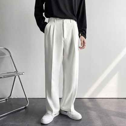Leo Men's Pleated Trousers With Wide Legs For Elegant Occasions Comfortable Tailored Style