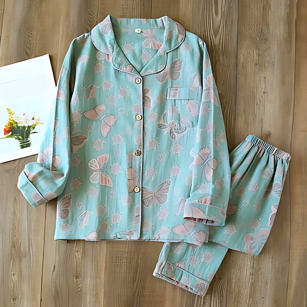 Women's pajamas with butterfly motif | With buttons