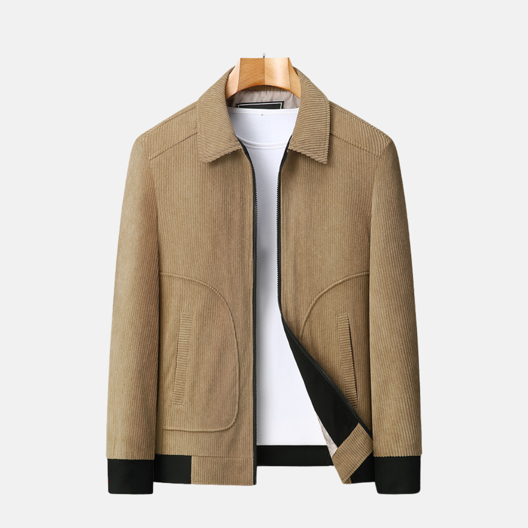 Men's Corduroy Jacket Loose Fit Hip Length Pointed Collar Smart Casual Outerwear