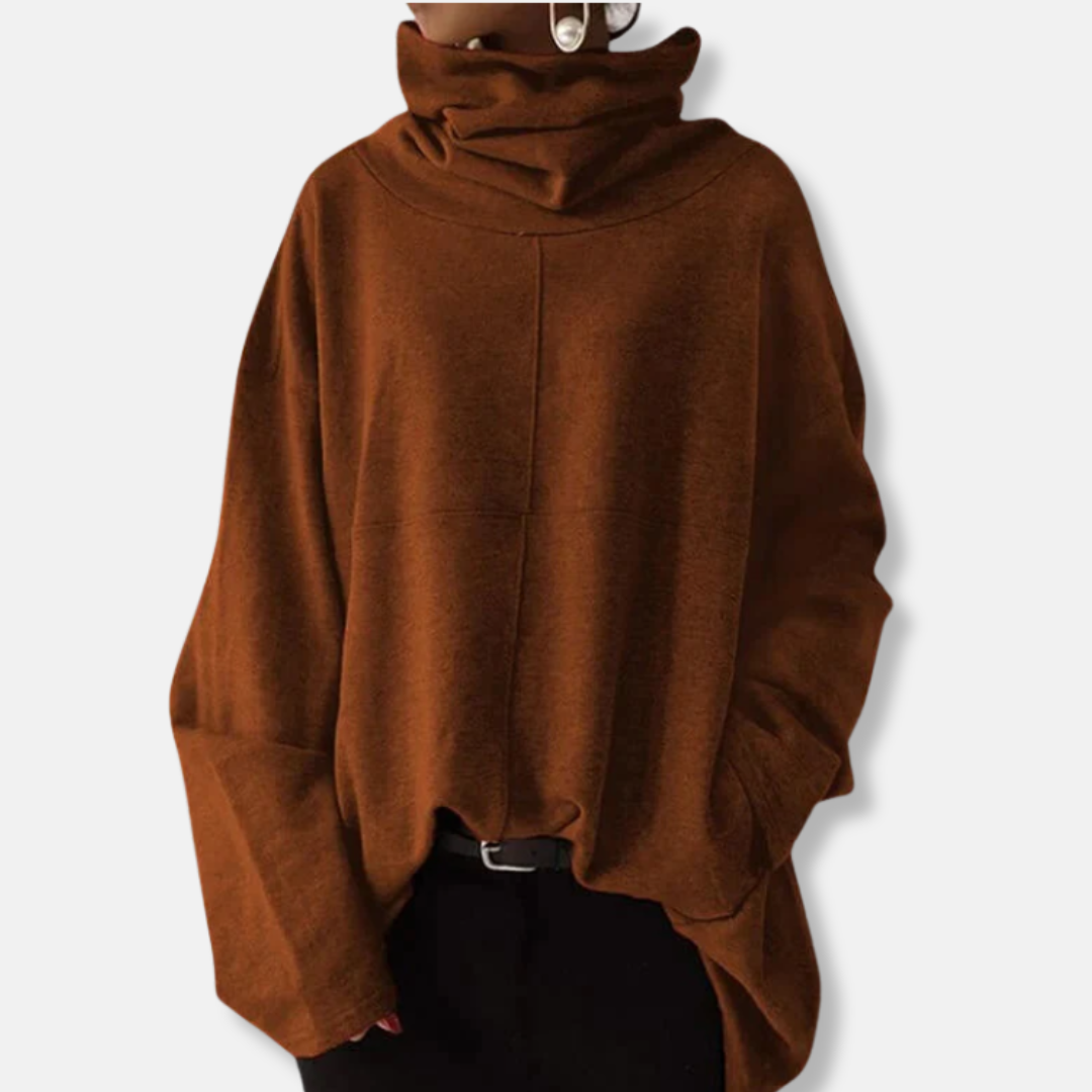 Women’s Sweatshirt Pullover - Cotton Blend - Oversized Fit - Draped Cowl Neck