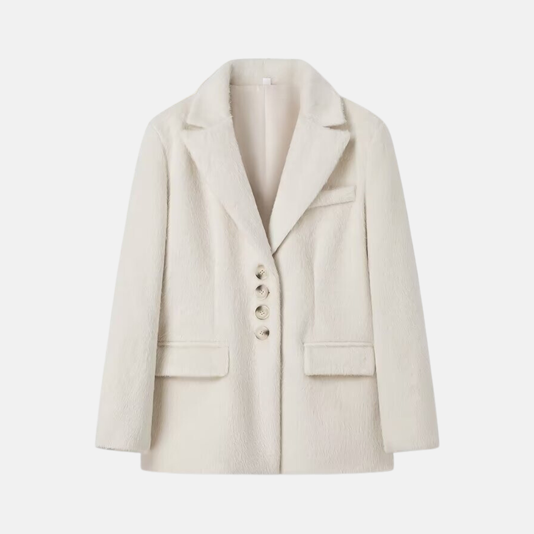 Women’s Blazer – Oversized Relaxed Fit – Plush Texture – Notched Lapel – Flap Pockets