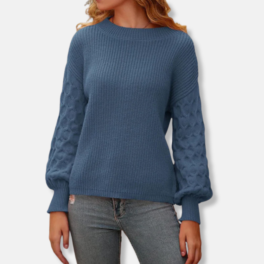 Women’s Pullover Sweatshirt - Knit - Relaxed Fit - Round Neck - Balloon Sleeves