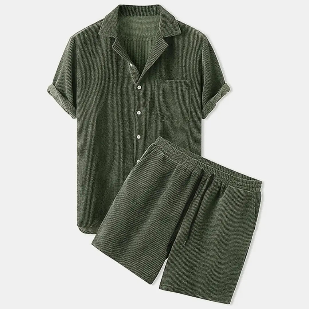 Austin Corduroy Retro Casual Set By TrendAura Mens Shirt And Shorts Limited Edition Premium Comfort