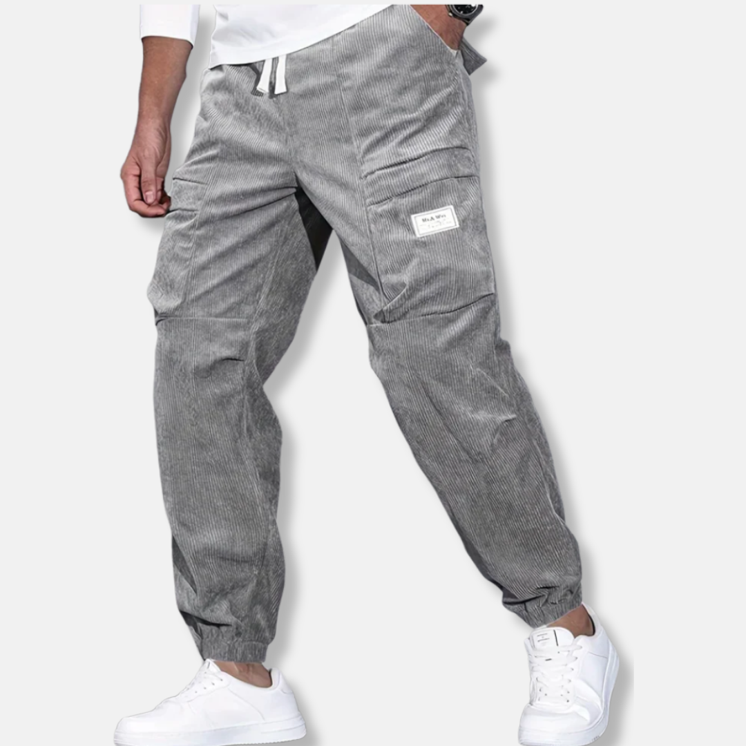 TrendAura Mens Corduroy Pants Loose Fit With Tapered Leg Adjustable Waist And Elastic Cuff