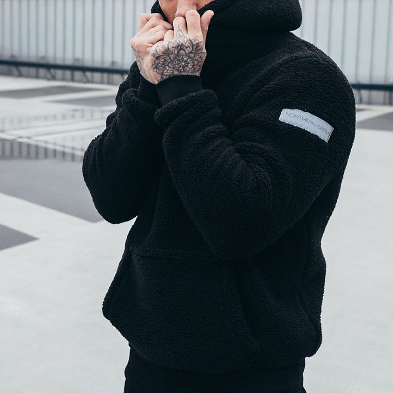 Mens Plush Style Hoodie For Maximum Comfort Cozy Plush Interior Casual Sweatshirt