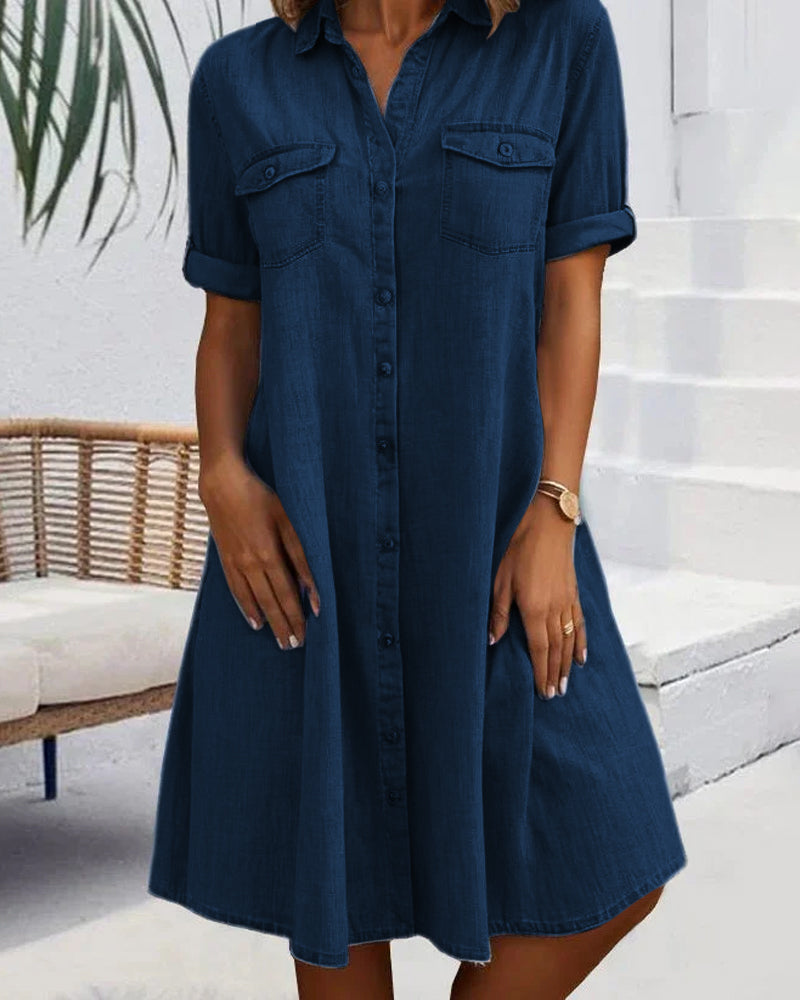 Women's Denim-Look Dress with Lightweight Fabric and Relaxed Fit