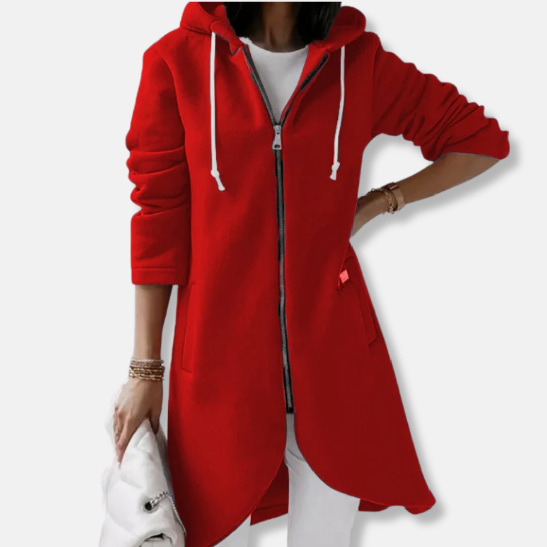 Women’s Hooded Cardigan - Knit - Long Length - Full Zip - Asymmetrical Hem