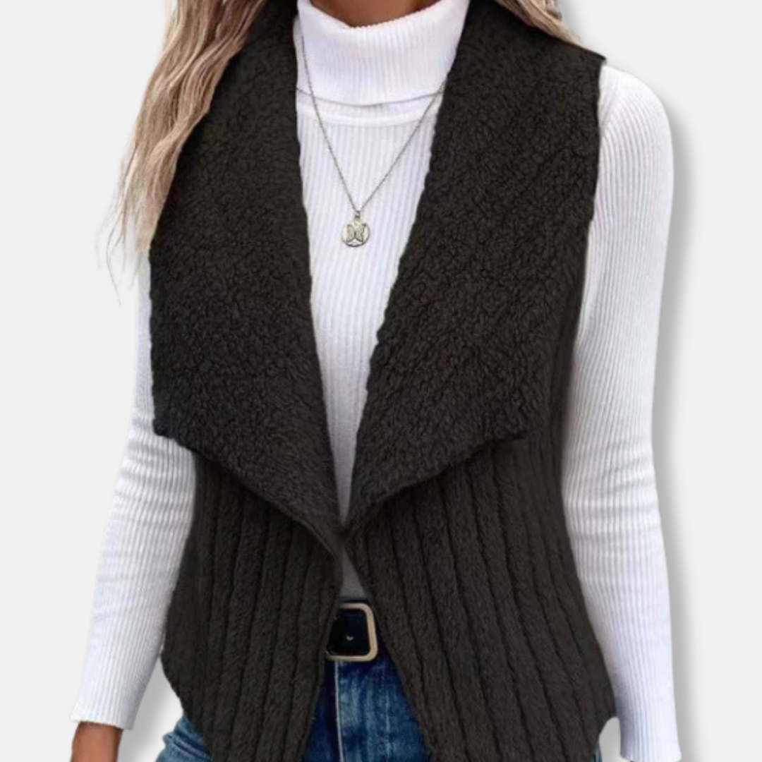 Women’s Vest - Knit Blend - Sleeveless - Shawl Collar - Hip Length