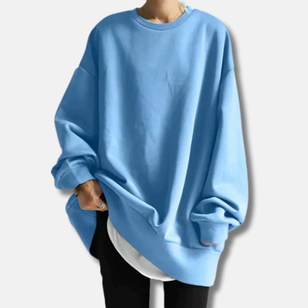 Women’s Sweatshirt - Soft Knit - Oversized Fit - Ribbed Crew Neck - Tunic Length