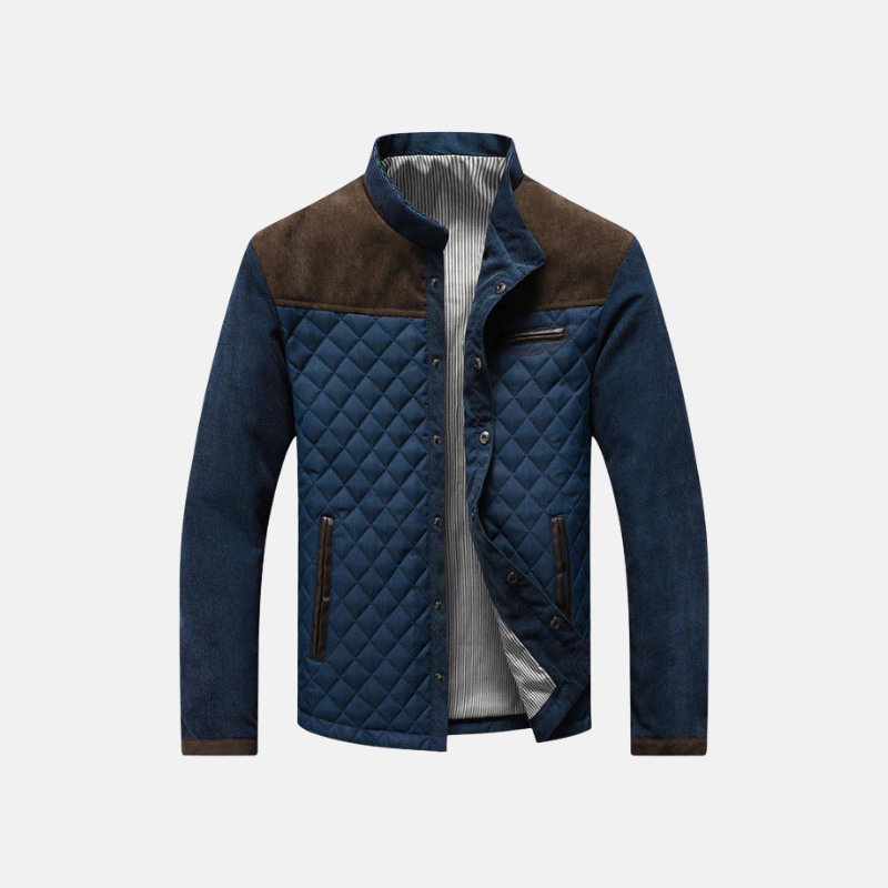 TrendAura Men's Quilted Woven Blend Jacket Stand Up Collar Slim Fit Hip Length Smart Casual Outerwear