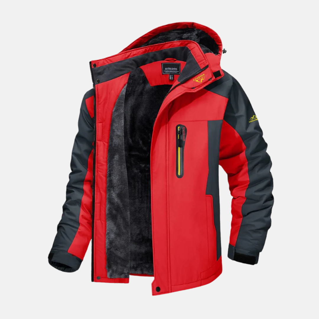 Men's Woven Hip Length Jacket With High Stand Collar And Adjustable Cuffs Fleece Lined